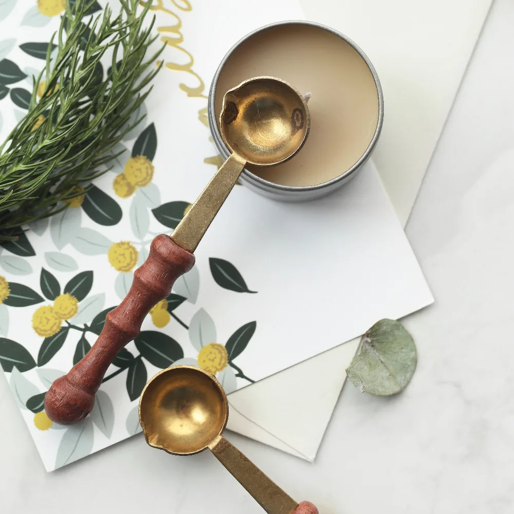 Vintage Style Mini Spoons Creative Wooden Handle Brass Seasoning Spoon