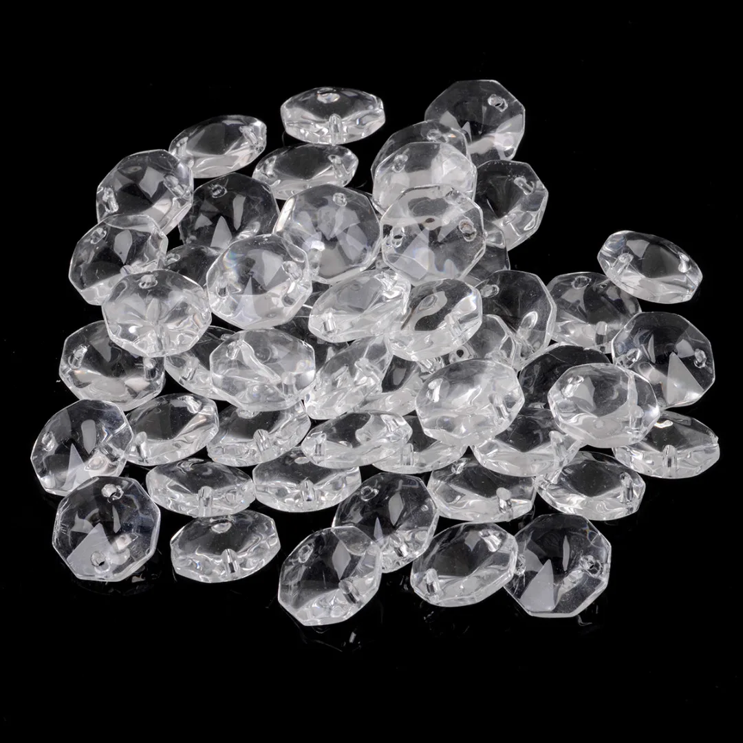 New 14mm 50PCS Chic Luster Crystal Glass Octagonal Beads Clear Chandelier Parts Chandelier Pendant Prism Parts Lighting Decor