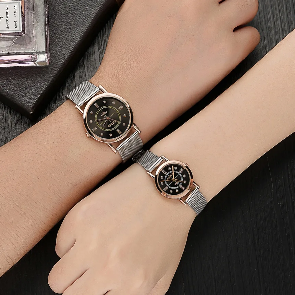 Womage влюбленных Наручные часы Нержавеющая сталь Diamond Band Watch Циферблат Черный/Белый лицо мода часы 2018 новый бренд часов