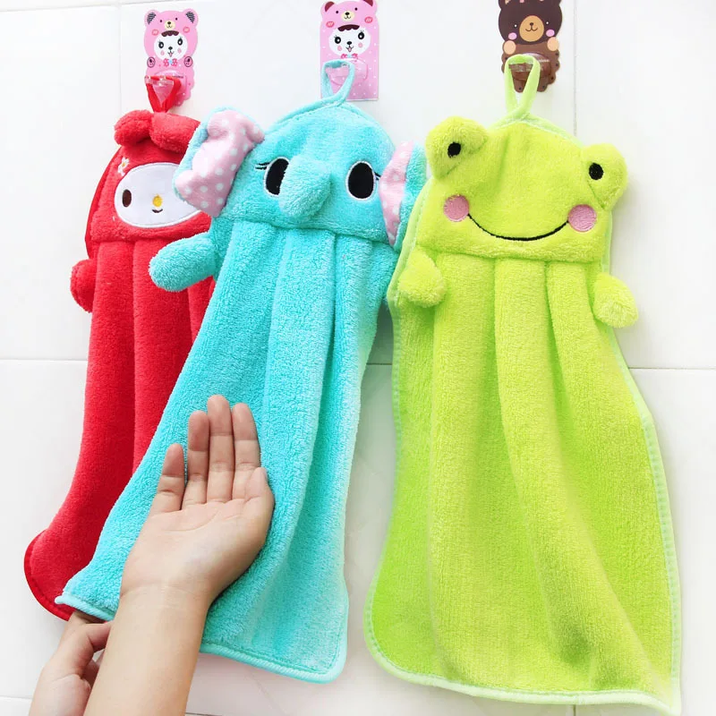 

TCHY Cartoon Baby Hand Towel Soft Children Animal Hanging Wipe Bath Face Towel Colorful Kitchen for Kids Strong water absorption