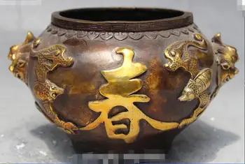 

Chinese Bronze Gilt Bat Bats Lion Head Animal Jar Jug Crock Tank Pot Cylinder