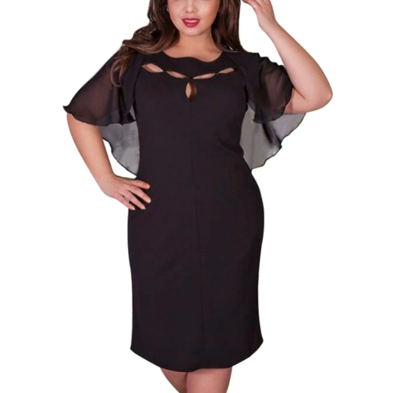 Горячая Распродажа модное летнее элегантное женское платье с дырочками размера плюс L-6XL вечернее пляжное мягкое женское платье - Цвет: Black