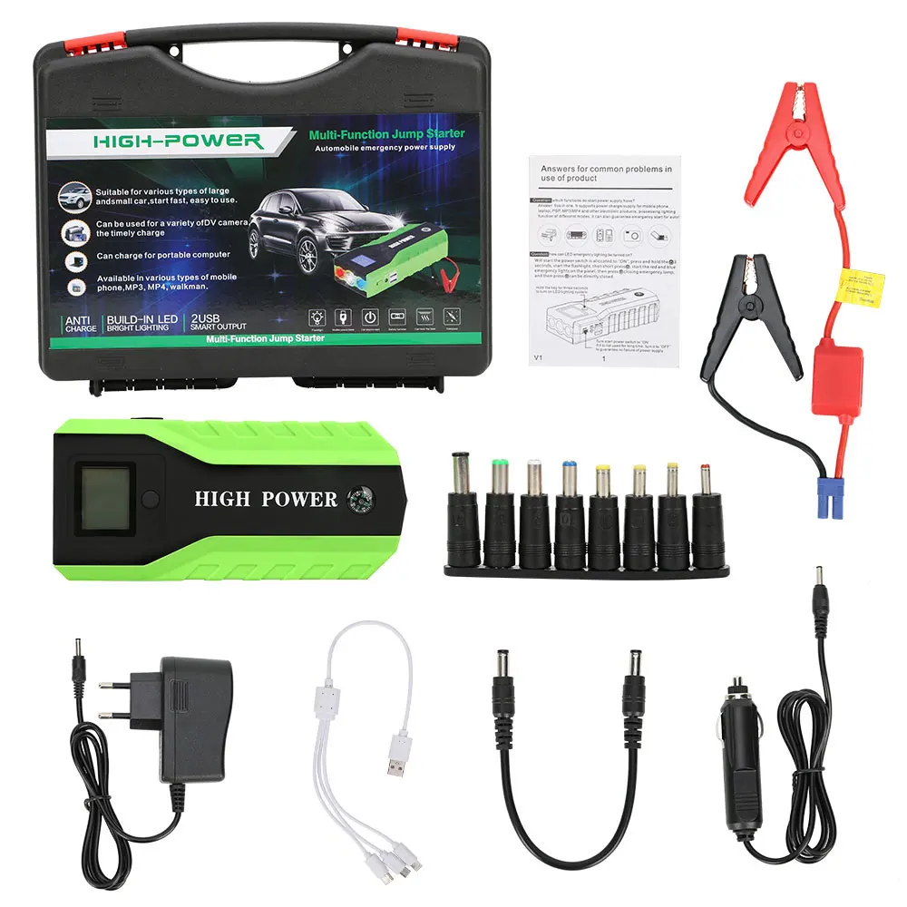 

Green Box Packing Engine Jump Starter High Capacity Battery Multi-funtional Laptop Adapter Emergency Flashlight 12V Car Charger