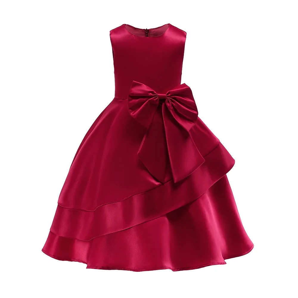 Элегантное детское платье с бантом; классические изысканные платья до колена; цвет красный, синий, розовый; одежда без рукавов на год, Рождество, церемонию - Цвет: Красный