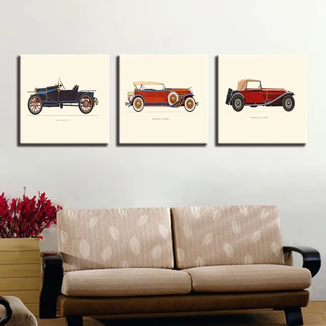 Canvas Wall Art Pictures Framework Kids Home Decor Living Room 3 Canvas Wall Art Pictures Framework Kids Home Decor Living Room 3 Pieces Hot Rod Vintage Car