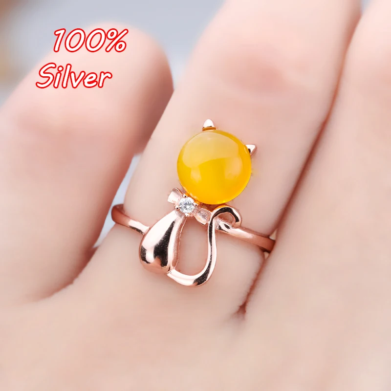 

925 Sterling Silver Rose Gold Adjustable Ring Cute Cat Blanks 9mm Cabochon Rings Settings Findings for Jewelry Making