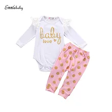 Новорожденных Осень мило Мода для малышей для маленьких девочек длинный рукав хлопок комбинезон боди+ Леггинсы для женщин комплект одежды 0-18 м