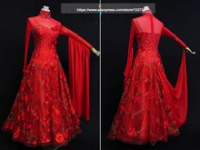 Red Ballroom Dance Dresses Standard Stage Costume Performance Womens,Smooth Ballroom Dress,Modern Waltz Tango,competition dress
