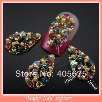 

MNS188 luxury colored rhinestones nail art pearl beads 3d nail jewelry charms for nails decoration 10pcs