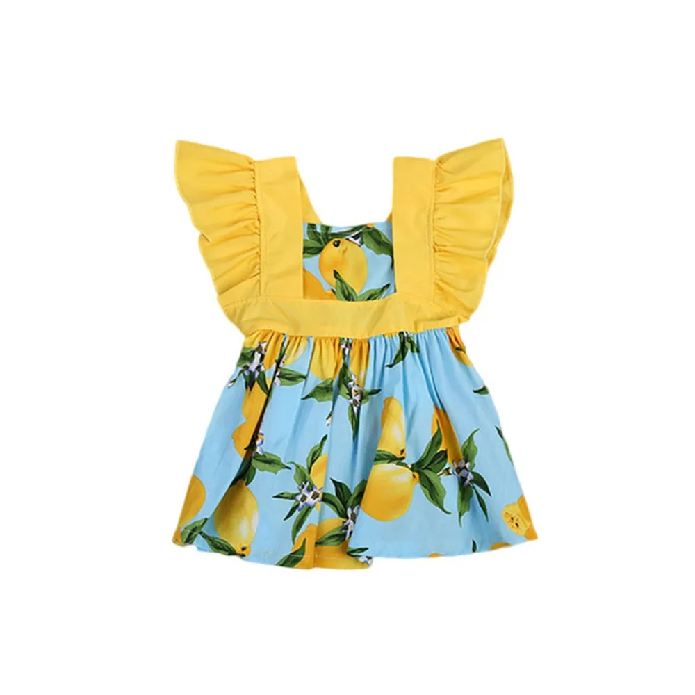 2018 Kids Girls Dress Summer Sleeveless Lemon Print Princess Dresses