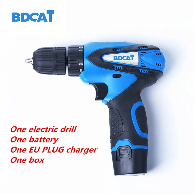 BDCAT 12 В аккумуляторная дрель, перезаряжаемая литиевая батарея, электрическая дрель, Мини дрель, электроинструменты, аккумуляторная отвертка с вилкой eu/us - Цвет: one battery