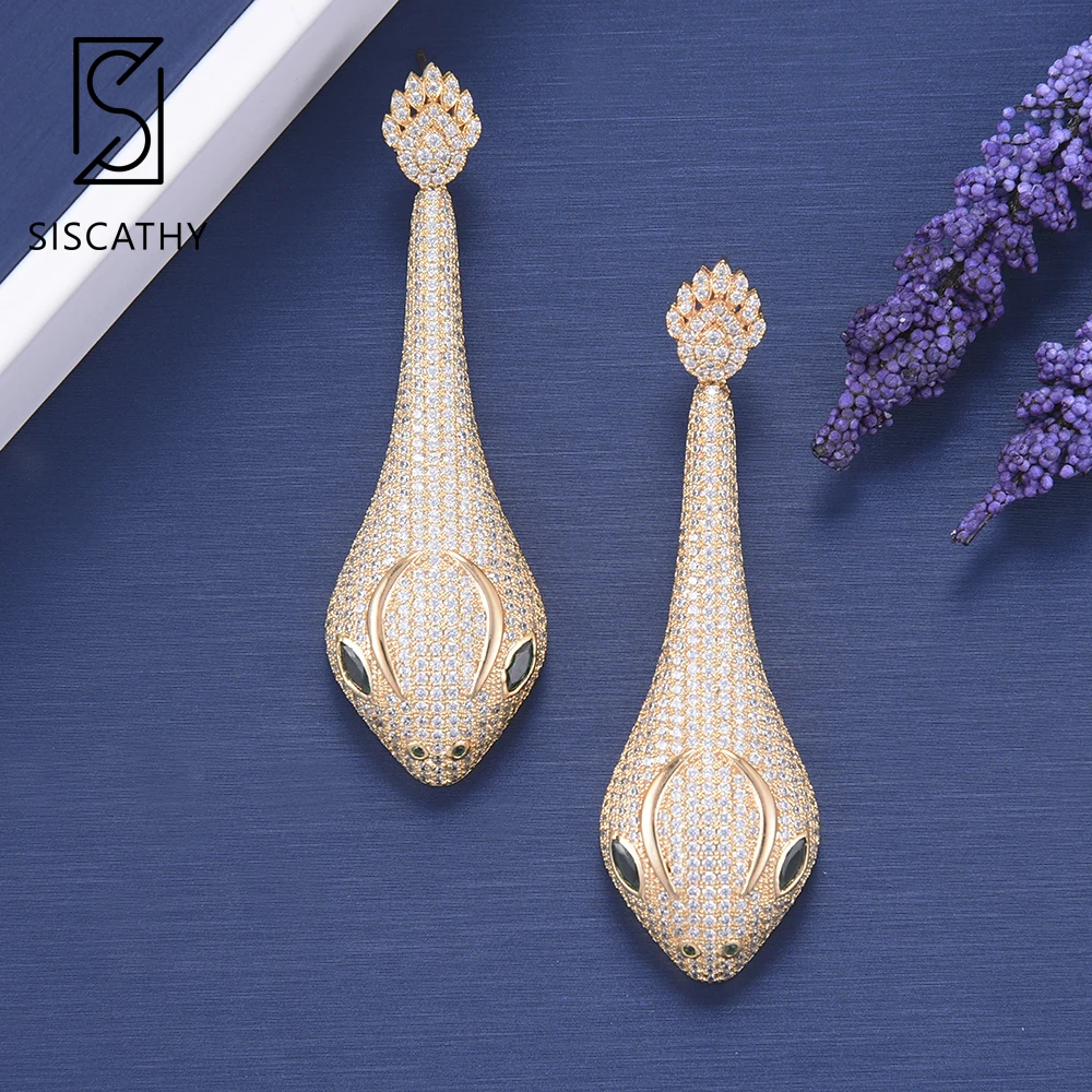 

SISCATHY Personality Snake Head Statement Earrings Animal Jewelry Cubic Zirconia Inlaid Women Engagement Drop Dangle Earrings