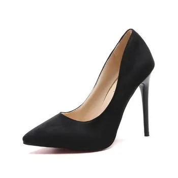 

Plus Size 44 Pumps Women Shoes Red Flock Slip-On Shallow Wedding Party Pointed Toe High Heels Pump Chaussures Femme 2019
