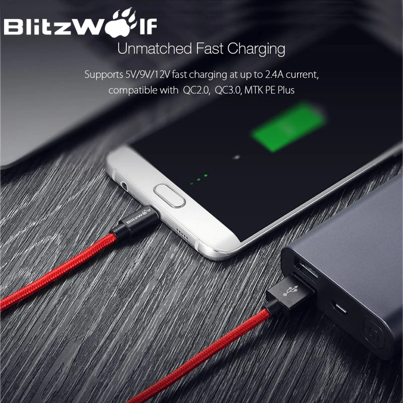 BlitzWolf 2.4A Micro USB Cable 1m 1.8m 2.5m Data Cable Universal Android Smart Mobile Phone Charger Cable For Samsung For Xiaomi