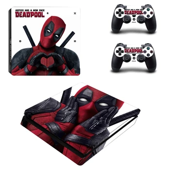 

Comics Deadpool Style Skin Sticker Cover For Playstation 4 Slim PS4 Slim Console Stickers and Decals Of 2 Controllers
