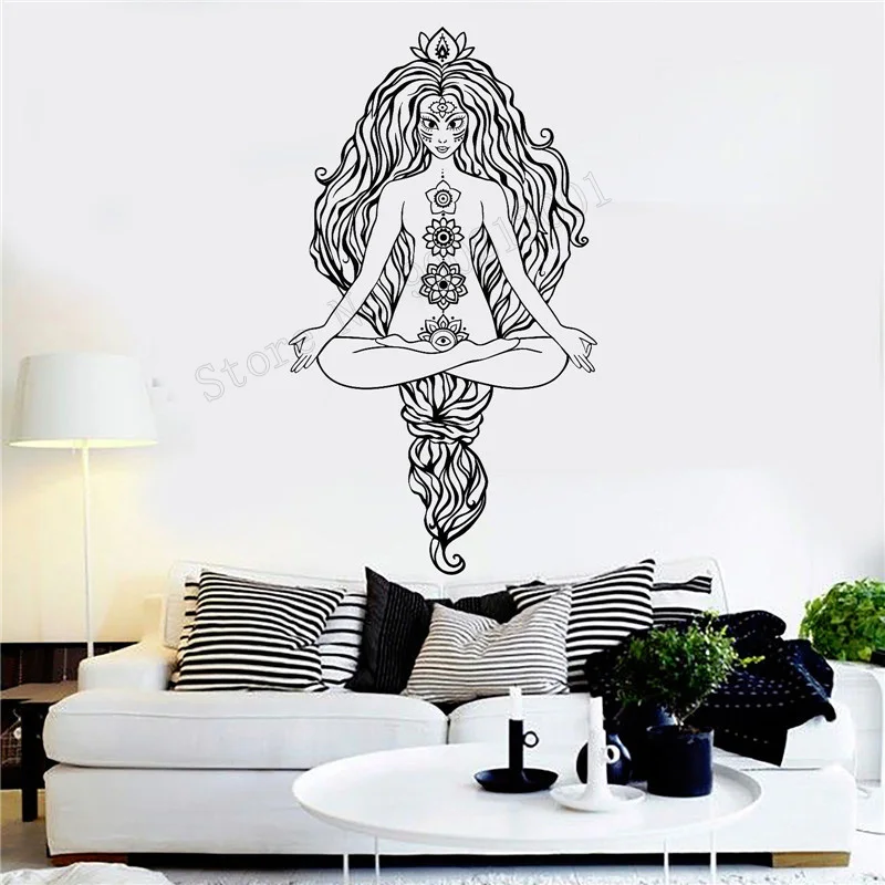 Art Wall Sticker Yoga Wall Decoration Vinyl Art Removeable Poster Mural Meditation Hinduism Sticker Beuty Ornament LY228
