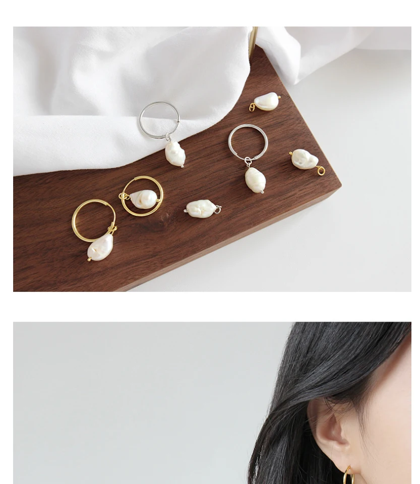 925 Sterling Silver Round Loop With Natural Waterdrop Baroque Pearl Drop Hoop Earrings For Women Fashion Party Jewelry Brincos (6)