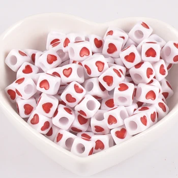 

Mixed color Acrylic white and red Loose Heart Cube Pony Beads For Jewelry Making 7X7mm 200Pcs YKL0655