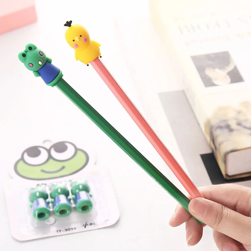 

3pcs/lot Cartoon Animal Frog Chicken Pencil Cap Pencil Protection Cap Pencil Extender Pen Topper Stationery School Supplies