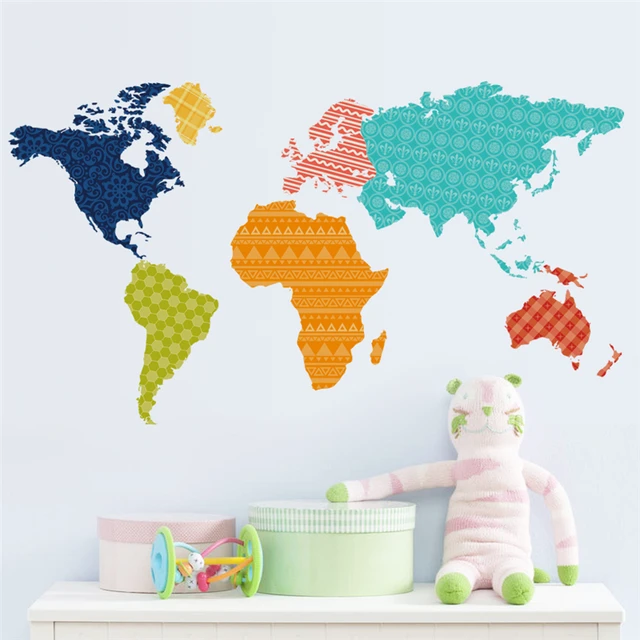newest creative colorful world map for study room home decal wall