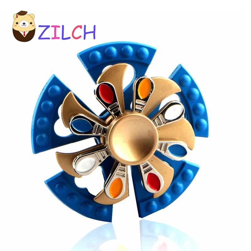 

Hot New Three Bearing Fidget Spinner Blue Skull Head With Colorful Peacock Fingertip Gyro Fidget Hand Spinner Desk EDC Toy