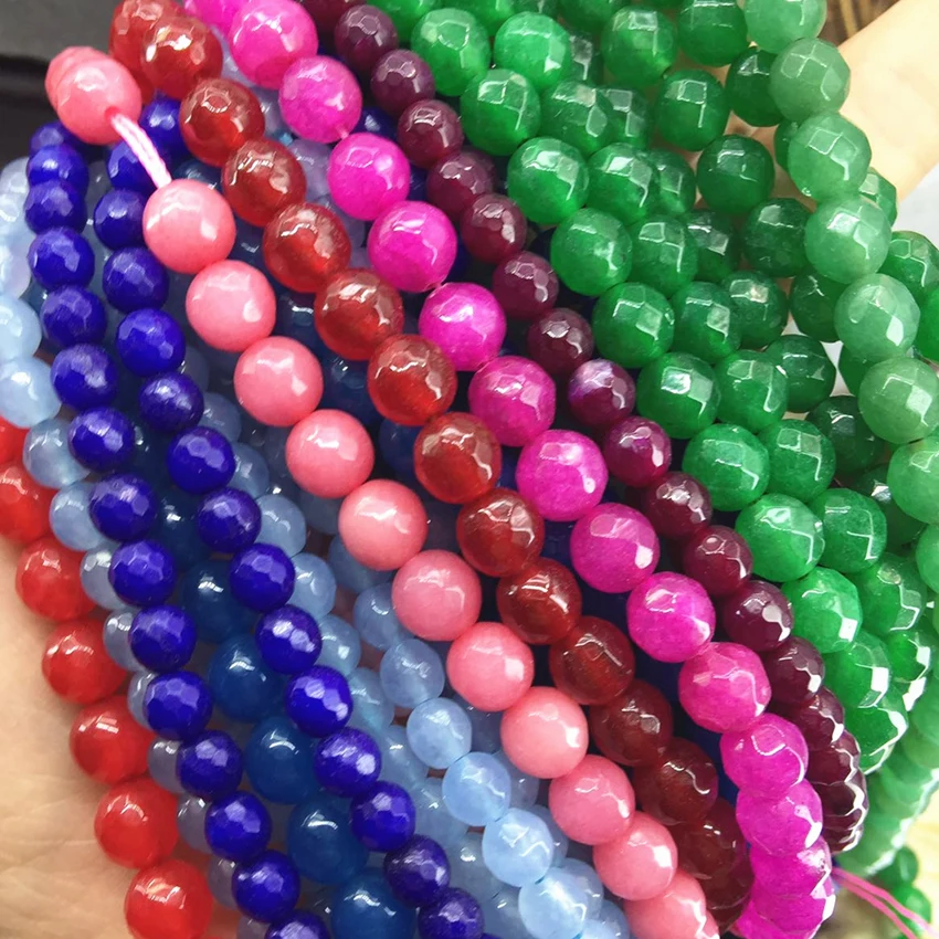 

14 color natural stone 4mm 6mm 8mm 10mm 12mm faceted round dyed jades chalcedony loose beads diy jewelry making 15inch B01