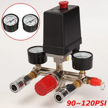 

90-120PSI Air Compressor Pressure Control Switch Valve Manifold Regulator with Gauge Relief Auto Air-conditioning Installation