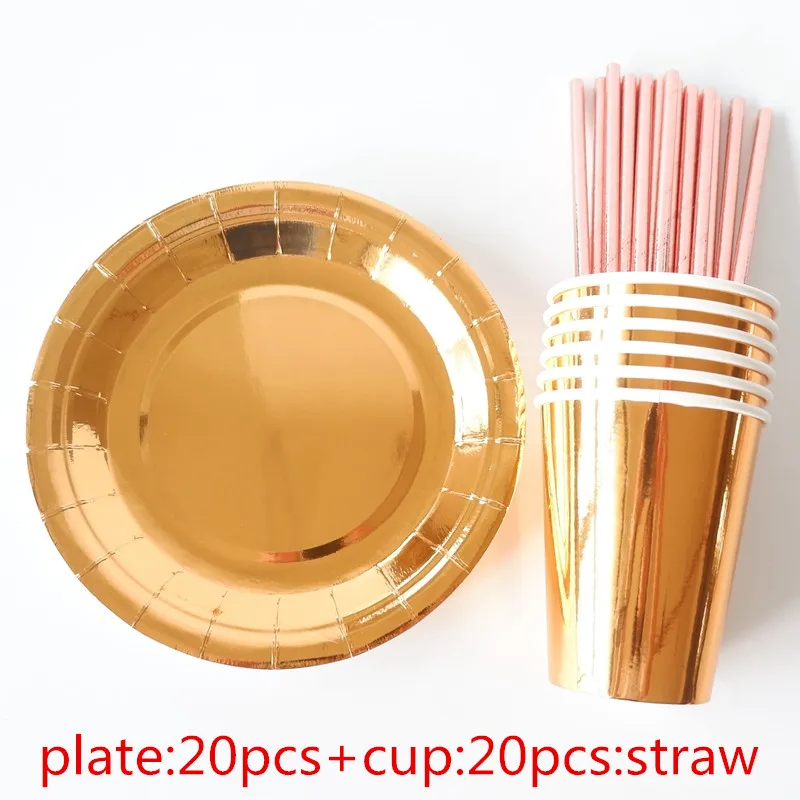 65pcs Rose Gold Disposable Tableware Sets Champagne Party Cup Plate Party Tableware for Wedding
