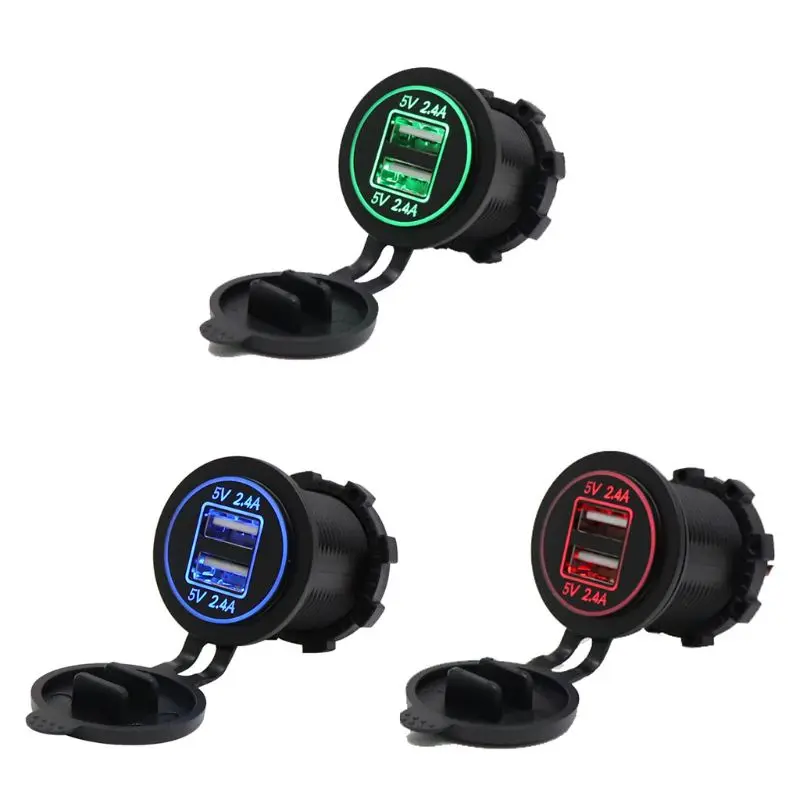 

12V-24V Dual USB Car Charger LED 2.4A Dual USB Cigarette Lighter Socket Splitter Charger Power Adapter Outlet