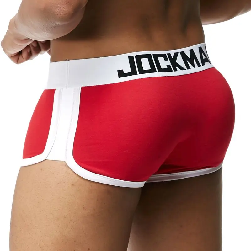 JOCKMAIL, Брендовое, увеличивающее Мужское нижнее белье, боксеры, трусы с сексуальным выпуклом, для геев, с мешочком для пениса спереди+ сзади, Двойная съемная чашка пуш-ап