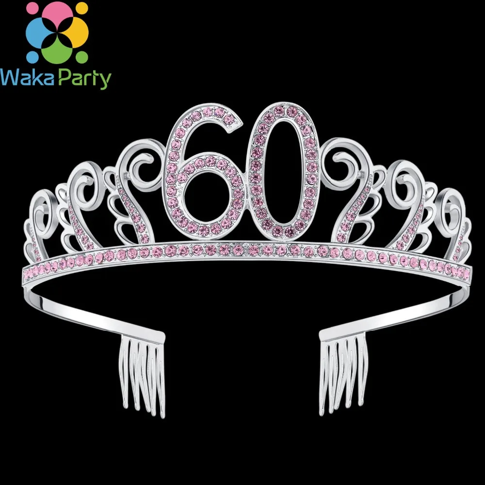 С Днем Рождения 60th Серебряная Хрустальная тиара день рождения Принцесса Корона для укладки волос вечерние повязки на голову