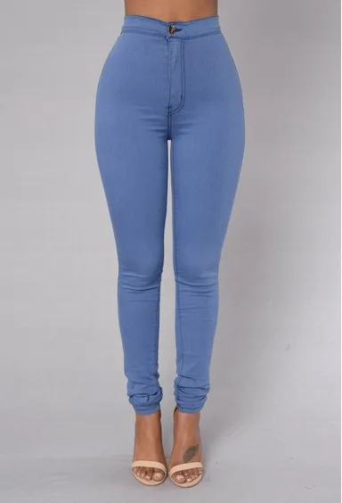 Летние тонкие джинсы с высокой талией женские обтягивающие облегающие джинсы естественного цвета Pantalon Femme длинные узкие брюки - Цвет: Синий