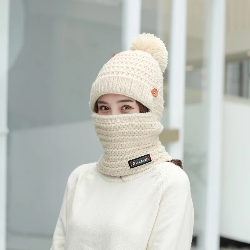 Зимние шапки, женская вязаная шапка, теплая меховая шапка с помпоном ...