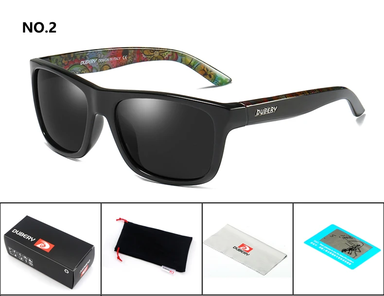 DUBERY спортивные солнцезащитные очки поляризованные для Для мужчин солнцезащитные очки оттенки мужской квадратных вождения Цвет зеркало Роскошные Брендовая Дизайнерская обувь Óculos UV400 - Цвет линз: Black 02