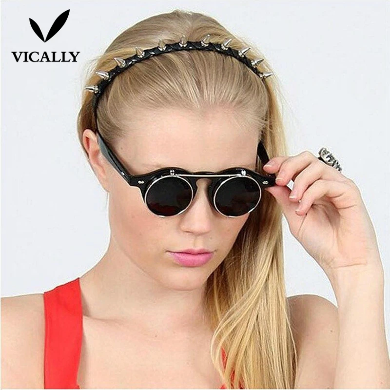 Gothic Steampunk Men Women Sunglasses Coating Mirror Eyeglasses Round Sun Glasses Vintage