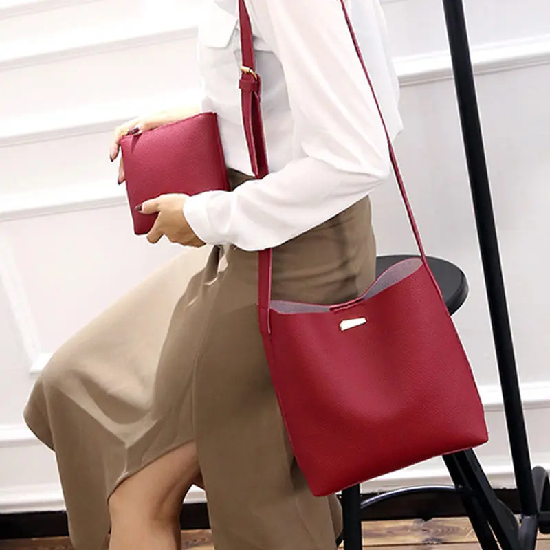 

2019 Hot 2 Pcs/Set Fashion Summer Women Shoulde Bag + Purse PU Leather Solid Color Ladies Girls Casual Messenger Bags KA-BEST