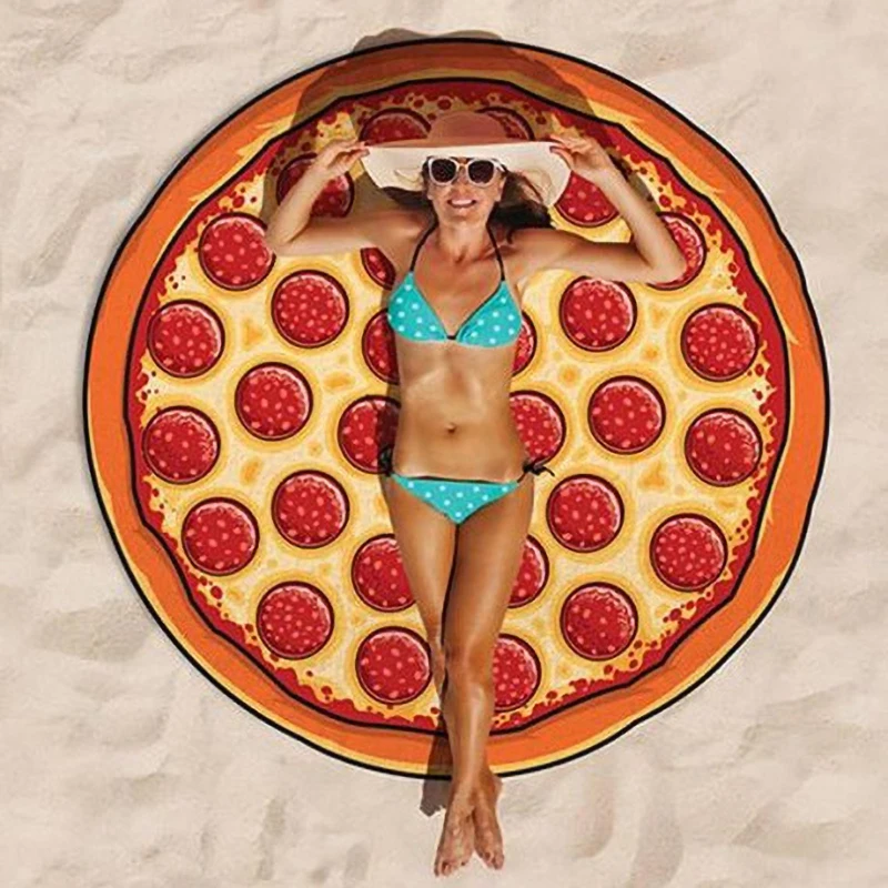 Toalla de playa de poliéster con estampado de hamburguesa y Pizza, tapete de pícnic para verano, manta de playa, suministros de vacaciones