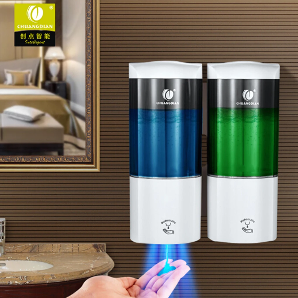 

CHUANGDIAN Auto-Induction Liquid Soap Dispenser Free Punching Wall Mount Double Soap Dispenser 500ml x2 Liquid Soap Dispenser