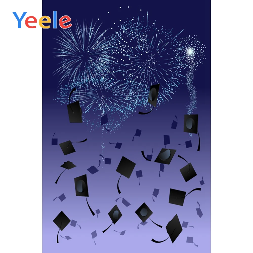 

Yeele Starry Congratulation Graduate Bachelor Cap Backdrop Photographic Fireworks Star Scene Photography Background Photo Studio