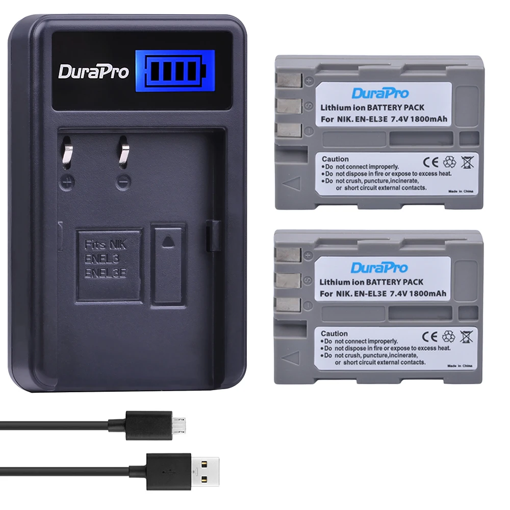 2pcs Enel3e En El3e Rechargeable Camera Battery + Lcd Usb Charger For