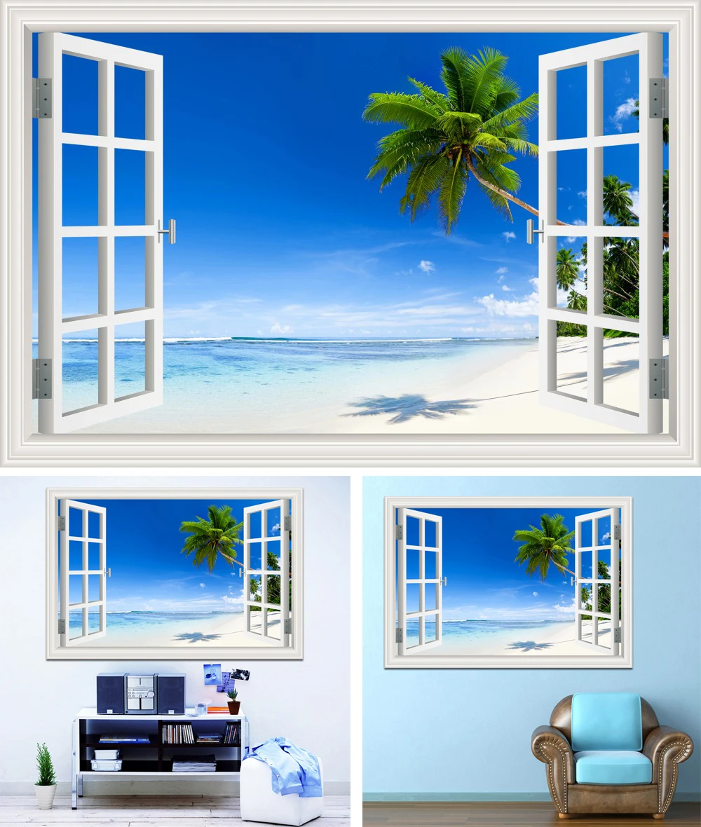 Download Arte da parede da janela de praia Desktop Wallpaper Free