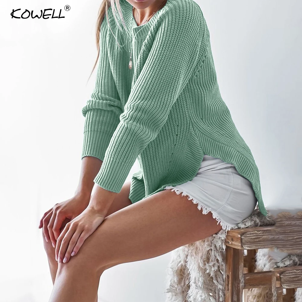Hot Sale Side Split Knitted Loose Women Sweaters and Pullovers Autumn Winter Long Sleeve Cotton Women Tops Casual Sweater Women