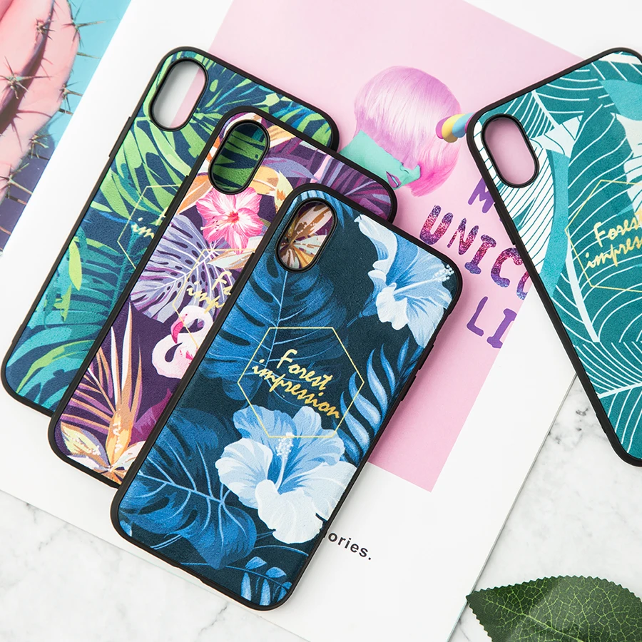 

IMIDO New Fabric Plant Printing TPU Soft Silicone Cases For Huawei p20 Cute Simple Anti-fall Lanyard Fashion Phone Back Cover