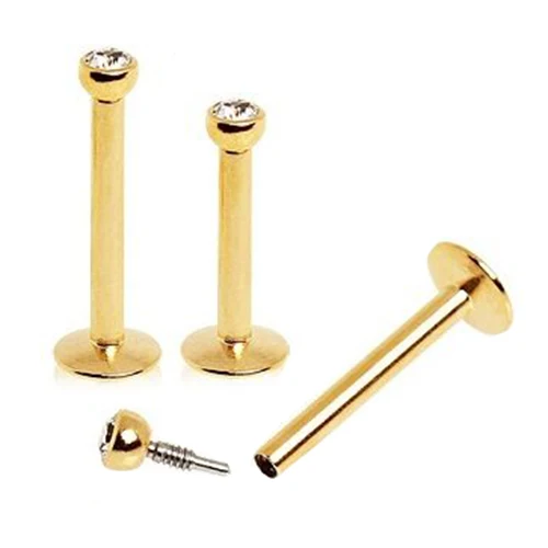 

2 lot GOLD CZ Gem Internal Screw MONROE LABRET LIP CHIN Piercing Jewelry Length:8mm (5/16") Gauge:16 gauge (1.2mm)