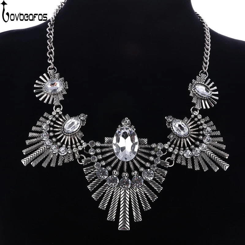 

LOVBEAFAS 2017 Fashion Collier Feather Vintage Crystal Bisuteria Mujer Necklace Pendant Maxi Statement Women Necklace Colares