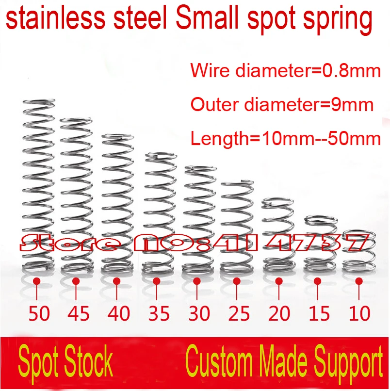 

0.8mm Wire Length=10mm--50mm stainless steel Small spot spring micro spring compression spring pressure spring OD=9mm