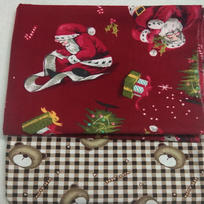 

2pcs/pack Pretty Red Christmas Santa Claus & Brown Bear Printed 100% Cotton Flannel Fabric Bundle for DIY Sewing