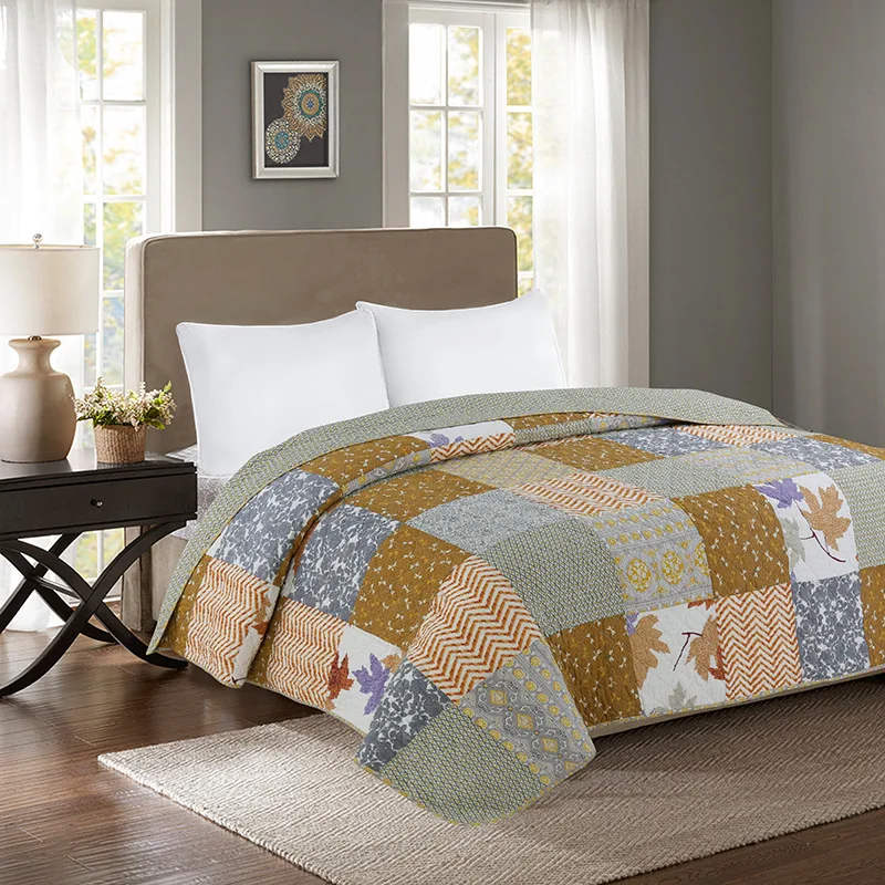 Light Grey Quilted Quilt Set Queen Size 1pc Breathable 100 Cotton