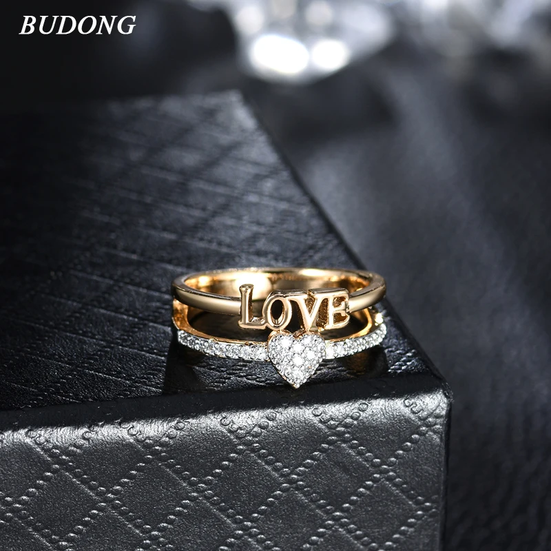 

BUDONG Love Heart Design Heart Clah-Duh Claddagh Rings For Women Christmas Gift Anel Fashion Gold Color Bague Wedding XUR644