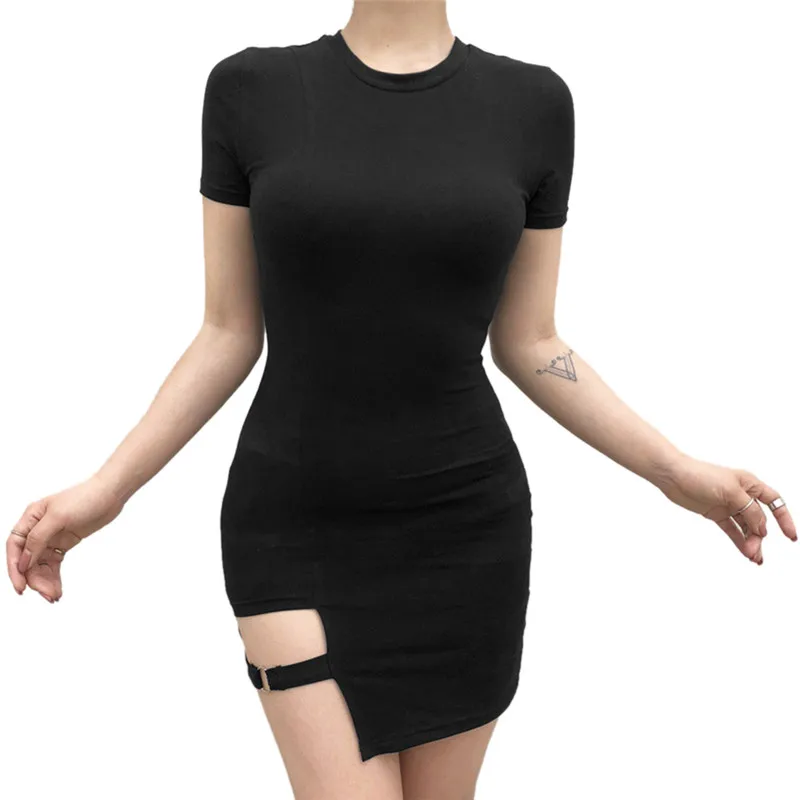 Круглый вырез горловины Bodycon Платье черного цвета в стиле ретро для женщин Летнее
